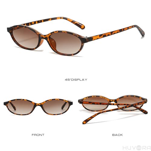 Image of Retro Cat Eye Oval UV Protection Chic Sunglasses for Women Stylish - Anti Glare UV400 Protected Designer Branded Goggles - Metal Hinges Unisex Glasses - Trendy Narrow Y2K Cateye Shades