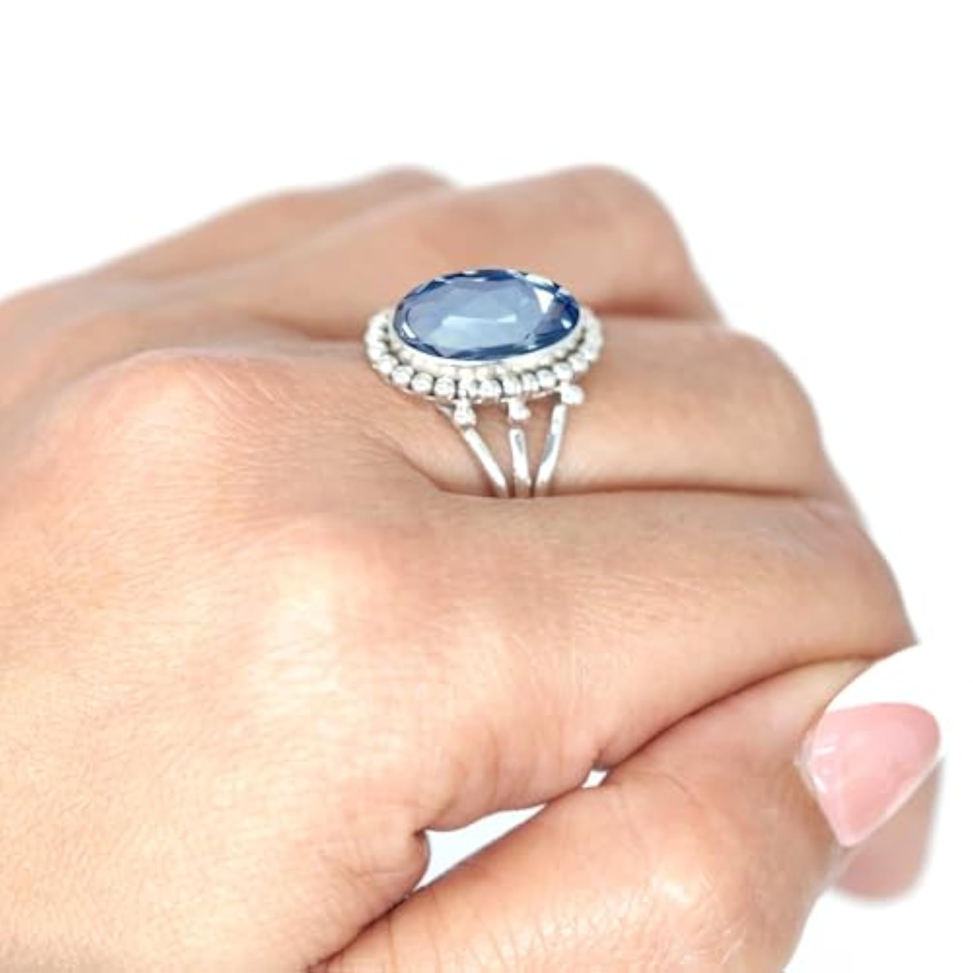 Women's Handmade 925 Sterling Silver Oval Lapis & Moonstone Gemstone Ring