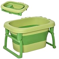 HOMCOM Baby Bathtub for 0-6 Years Collapsible Non-Slip Portable with Stool Seat for Newborns Infants Toddlers Kids - Green