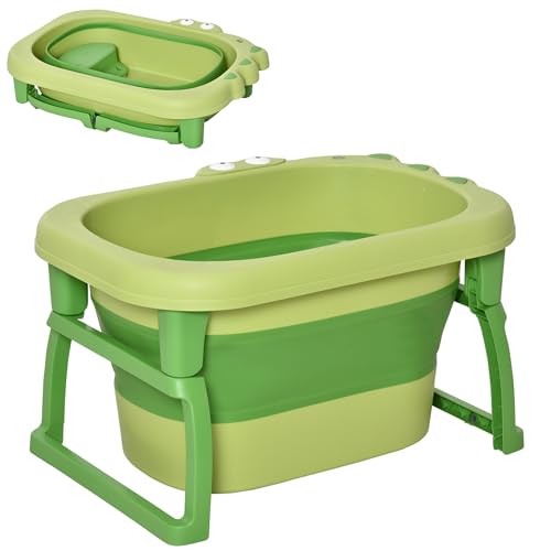 HOMCOM Bañera Plegable para Bebé de Recién Nacidos hasta 6 Años Bañera Portátil para Niños con Patas Antideslizantes 105L Verde