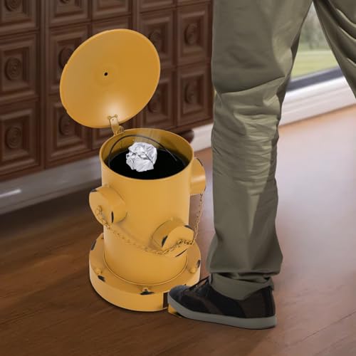 Image of LOYALHEARTDY Fire Hydrant Trash Can, Retro Creative Garbage Can with Removable Inner Bucket, Wrought Iron Pedal Trash Can, Indoor Outdoor Waste Bins for Park Garden Kitchen Garbage, Yellow