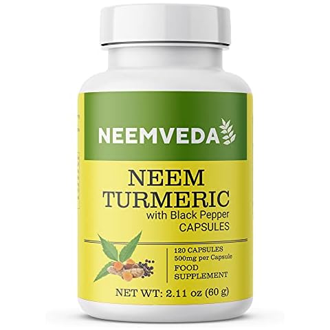 Neemveda Neem Turmeric Capsules with Black Pepper 120 Veg Capsules (Detox, Eczema, Skin Supplement) Cover