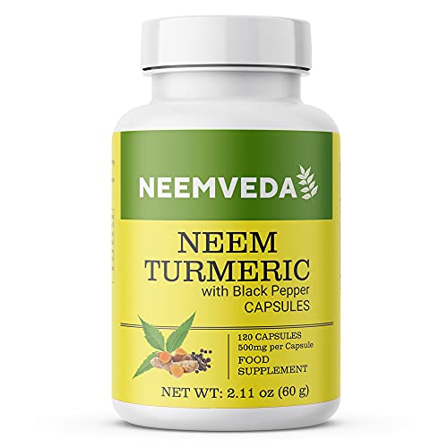 Neemveda Neem Turmeric Capsules with Black Pepper 120 Veg Capsules (Detox, Eczema, Skin Supplement)