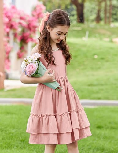 Image of Arshiner Girls Cami Summer Dress Boho Sleeveless Casual Sundress with Pockets for 4-12 Y