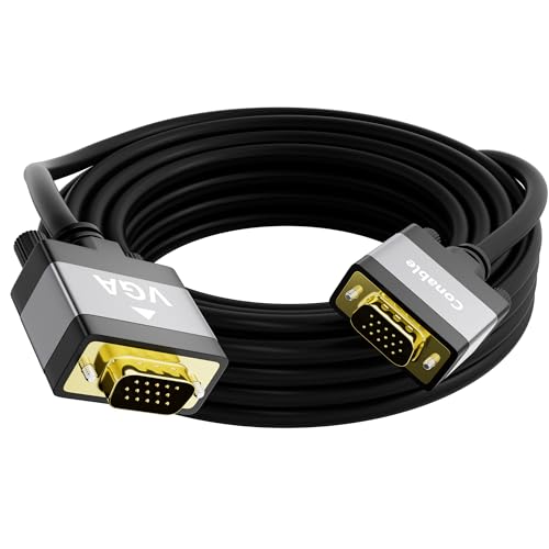 VGA to VGA Cable 10 FT, VGA Male to Male Adapter Cord, Standard 15 Pin Gold-Plated Connectors, Aluminum Shells, 1080P, for Computer, Laptop, Desktop, Monitor, Projector, Gaming, HDTV, DVD, Black