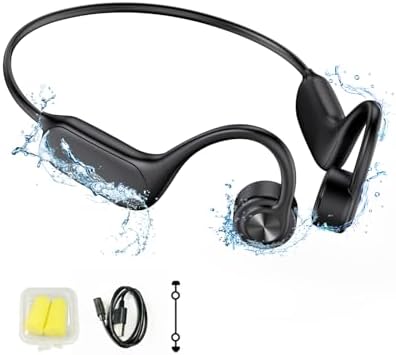 Horigay Bone Conduction Headphones -Open-Ear Bluetooth Headphones & 32GB MP3 Player, IP68 Waterproof, Secure Fit for Workouts, Running and Swimming, Built-in Microphone