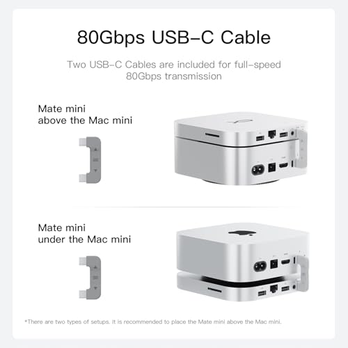 Image of Mate Mini-A 2TB for Mac mini M4 Dock, 80Gbps Thunderbolt 5 Aluminum Alloy Stand with Dual M.2 PCIe SSD Slots (Pre-installed 2TB NVMe, Expandable to 16TB, 2.5G LAN, USB-A 3.0, SD4.0, Silver)