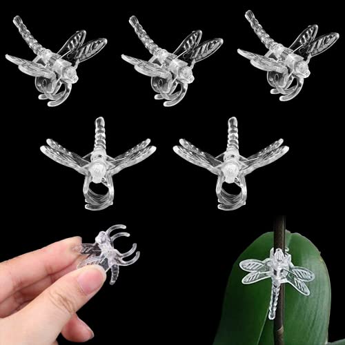 Watris Veiyi 100Pcs Plant Orchid Clips, Garden Plant Support Clip, Dragonfly Orchid Clips, Portable Cute Flower Vine Clips(Transparent) #TOP2