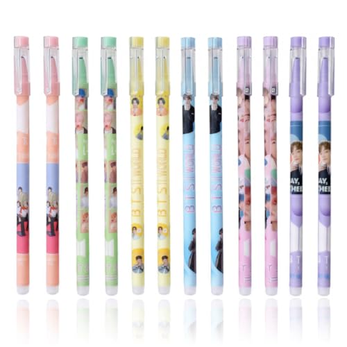 AYVRUOP 12 Piezas BTS Papelería Mercancía,6 Diseños Bolígrafo Gel Borrable,BTS...