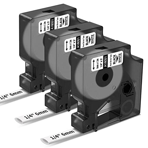 Fimax Replace 18051 Dymo 5200 Heat Shrink Labels 1/4", Cable And Wire Heat Shrink Tubing, Work With Dymo Rhino 4200 5200 5000 6000 Industrial Label Maker, Black On White, 6Mm X 1.5M #TOP4