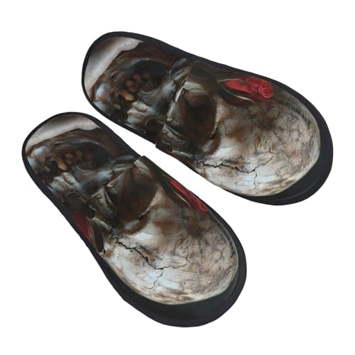 Realistic Rose Skull Print Women Slippers Home Furry Shoes Keep Men Couples Shoes Warm For Women-2