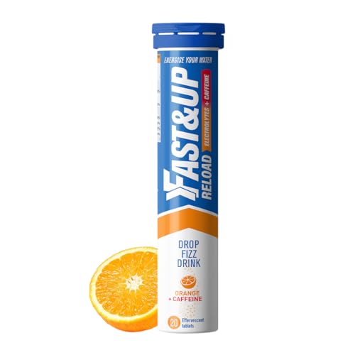 Fast&Up Reload Electrolyte Tablets, Orange + Caffeine Flavour, 20 Effervescent Tablets, Rapid Hydration & Energy, with Vitamin C & B12, Vegan