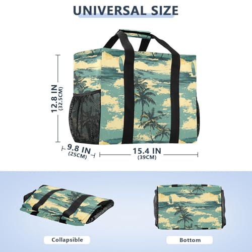JUNZAN Retro Tropical Utility Storage Bags Foldable Beach Tote Bag Water Resistant Groceries Reusable Bags Canvas Travel Laundry Bag3