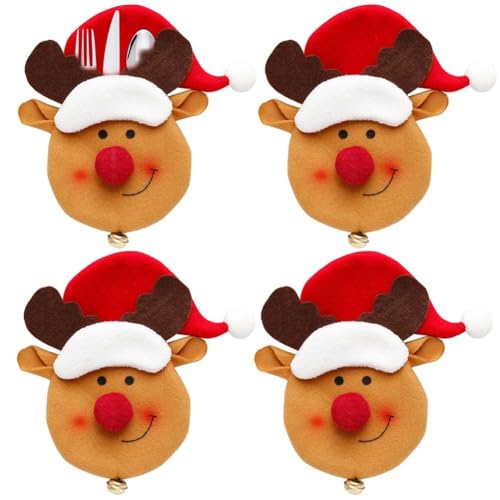 AMOYER 4 Pz Borse per Posate in Tessuto Non Tessuto Coltello Forchetta Stoviglie Tasche Copriposate di Natale Cucina Xmas Party Cena Decor