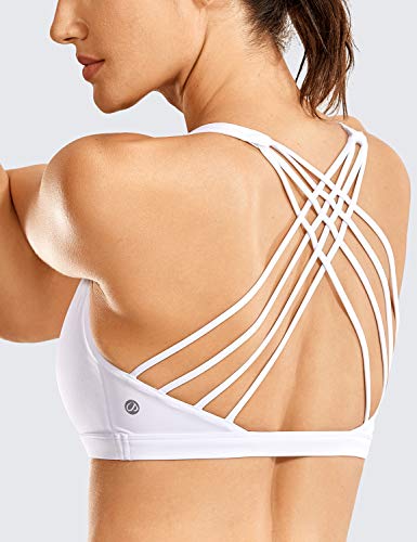 Crz Yoga Strappy Sports Bras For Women - Criss Cross Back Sexy Wireless Padded Yoga Bra Cute Workout A02-White Large #TOP3