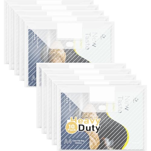 WORPSON 10 Pack, Clear Plastic Envelopes File Folders, HeavyDuty Document Holder with Label Pockets for Letter and A4 Size, Document Folder for School Home Work Office Organizer (10)