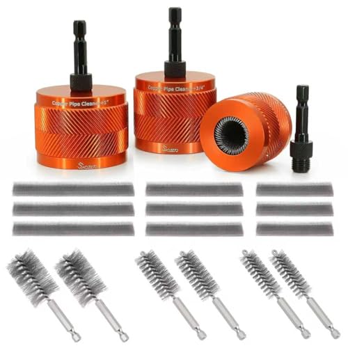 Image of 1 /2 inch & 3 /4 inch & 1 inch Metal Copper Pipe Cleaner,with 9PCS Replacement Brushes