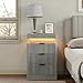 Yanosaku Night Stand Set of 2 with Charging Station, 3-Drawer Fluted LED Bedside Tables with Sliding Top & USB Outlets, Modern End Tables for Small Bedroom Living Room, Grey