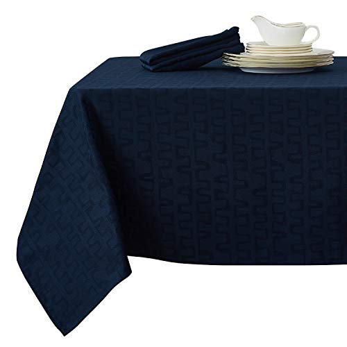 Get Popular Offer Deconovo Decorative Jacquard Tablecloth Wrinkle and Water Resistant Spill-Proof Tablecloths Bar Graph Print for Rectangular Tables 60 x 120 inch Navy Blue