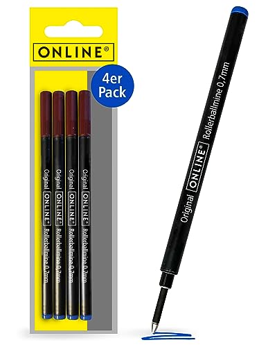 ONLINE 4 recambios de bolígrafo compatibles con Faber-Castell, Senator, Schneider | Azul con grosor de trazo de 0,7 mm I Recambio para bolígrafo Rollerball Pen I Recambio para Rollerball Pen I