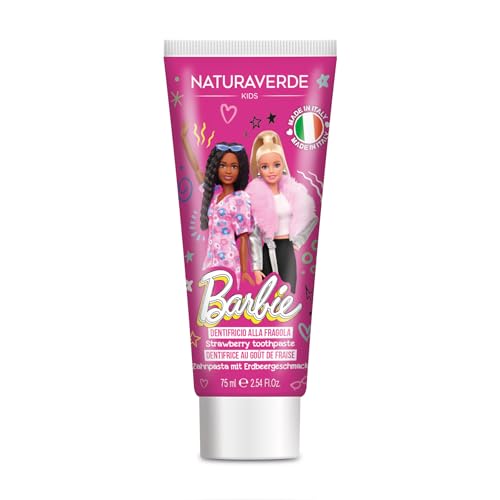 NATURAVERDE Kids -Barbie Dentifricio Bambini Gusto Fragola 75ml, Formula Delicata, Previene le Carie