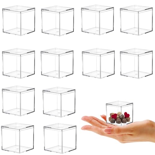 KissYou 12-Pack Small Acrylic Square Cube Candy Box, 1.77x1.77x1.77 Inch