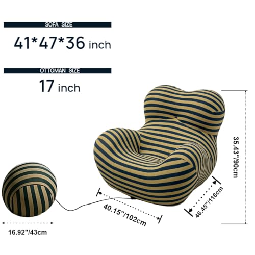 Sillón plegable redondo con tela lino azul y amarillo miniatura 2