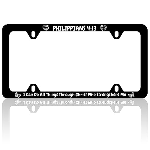 I Can Do All Things Through Christ Who Strengthens Me - Philippians 4:13 License Plate Frame Auto Accessory Bracket Funny Stainless Steel License Plate Holder with Screws for Women Men 6x12 Inch