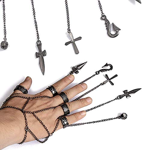 Lucasng Kurapika Cosplay Chains,Hunter X Hunter Hxh, Five Finger Rings Adult Kurapika Bracelet For Unisex(Black) #TOP5