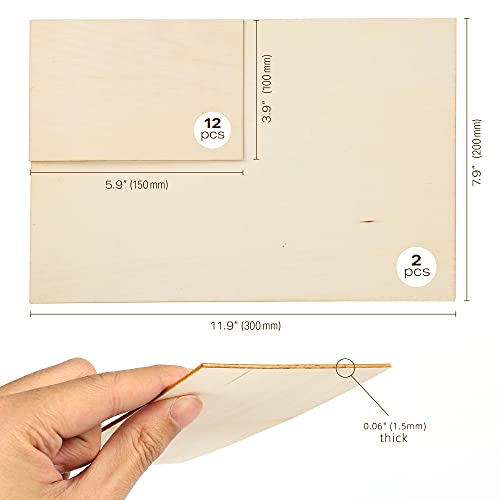 Lotfancy Plywood Sheets For Crafts, 14Pc Blank Unfinished Basswood Sheets, Thin Rectangle Wood Board Cutouts Pieces, 2 Sizes - 12Pc 150X100Mm (6X4In), 2Pc 300X200Mm (12X8In) #TOP1