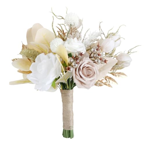 predolo Bouquet da Sposa Fiori Artificiali Fiore di Seta, Bouquet da Sposa Elegante e Realistico, Bouquet da Sposa per Decorazioni di Laurea