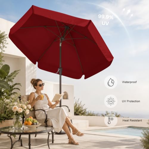 Image of ABCCANOPY 7.5ft Scalloped Patio Umbrella, Outdoor Table Umbrella with Tilt and Crank, Fiberglass Ribs Deck Umbrella for Patio, Pool, Garden, Picnic (Burgundy)