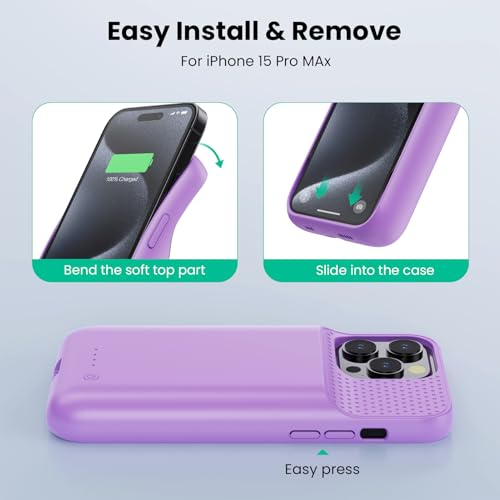 Battery Charging Case for iPhone 15Pro Max, Upgrade 8600mah Portable Slim Battery Case, 15W Fast Charging Rechargeable Protective Extended Charger Cover for iPhone 15 Pro Max (6.7 inch)-Purple