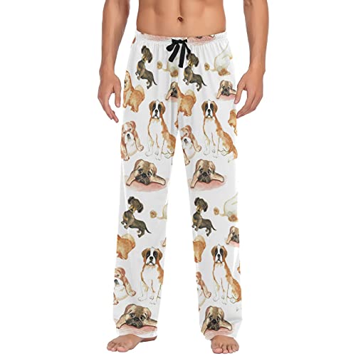 St. Bernard Dachshund Pajama Pants Chow Chow Poodle Men's Pajama Bottoms Lounge Sleepwear PJs Casual Sleep Pants M