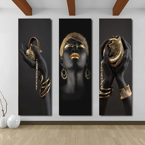 Peinture Africaine Toile 3 Pièces Grand Format pour Salon 45x135cm