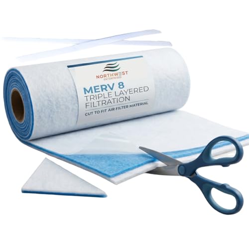 NORTHWEST ENTERPRISES Cut to Size Floor Vent Filters Kit for home. MERV 8 Electrostatic Air Filter Roll & Adhesive Hook Tape(30+ Filters) (12" x 90" Triple Filtration)