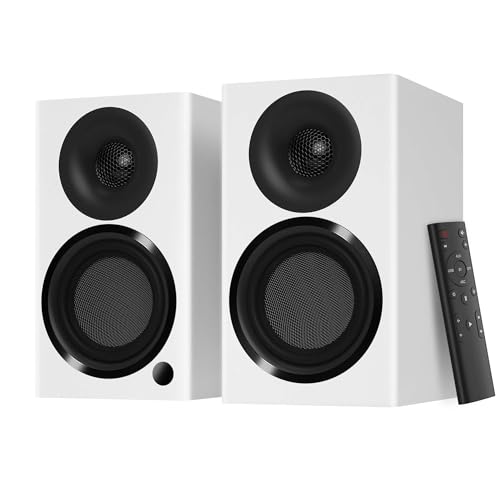 Image of BS4 Bluetooth Bookshelf Speakers, 120 Powered Active Speaker 4 Inch Woofer, HiFi Speakers with aptX Bluetooth USB, for Home, Studio, Gaming, Set of 2, White