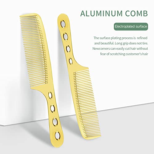 4 Types Professional Aluminum Hair Combs - Anti Static Stainless Steel Comb with Metal Tail for Hair Stylist Women Men Hair Styling Cutting - Gold