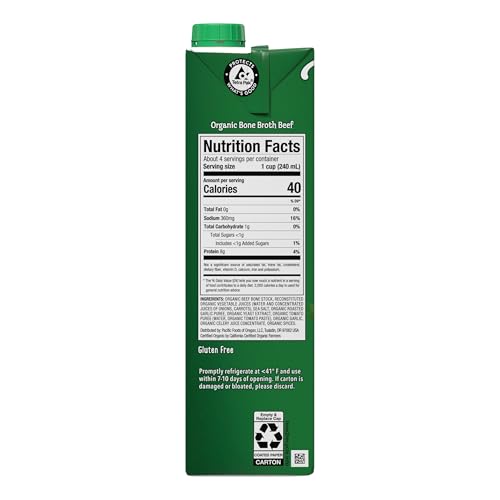 Image of Pacific Foods Organic Beef Bone Broth, 32 oz Carton (Pack of 4)