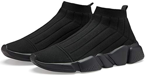Santiro Mens Running Shoes Casual Slip on Shoes Breathable Walking Athletic Tennis Shoes Lightweight Knit Sock Sneakers for Men All Black 10 US