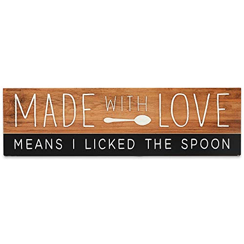Open Road Brands Made with Love Means I Licked The Spoon Kitchen Wood Wall Décor - Funny Farmhouse Kitchen Wall Art
