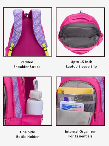 Image of Lavie Sport Powerpuffgirls 30L Pink Backpack | Organizer & Bottle Holder | Gift for Men, Women, Boys, Girls | Laptop Sleeve for School & College