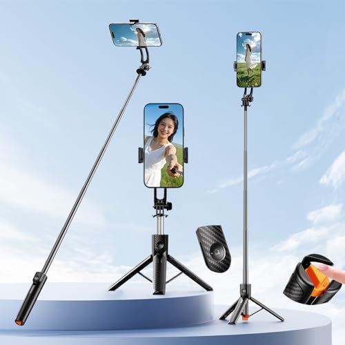 自撮り棒 軽量 スマホスタンド 三脚 長さ19.6cmのタイトな収納 重さわずか172グラム 携帯 三脚 リモコン付き iphone & android対応 スマホスタンド スマホ じどり棒 軽量 iphone 卓上 100cm＆7段階伸縮 携帯スタンド 折りたたみ式 スタンド 4-7インチ多機種対応 旅行/セルフィー/撮影/動画鑑賞最適 (ブラック)の商品画像（Amazon）
