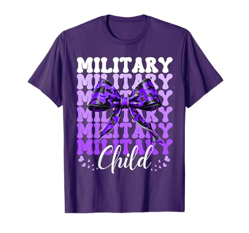 Military Child Coquette Bow Purple Up Camo Kids Boys Girls T-Shirt