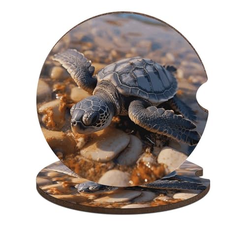Portavasos para auto de madera con dibujo tortuga miniatura 1