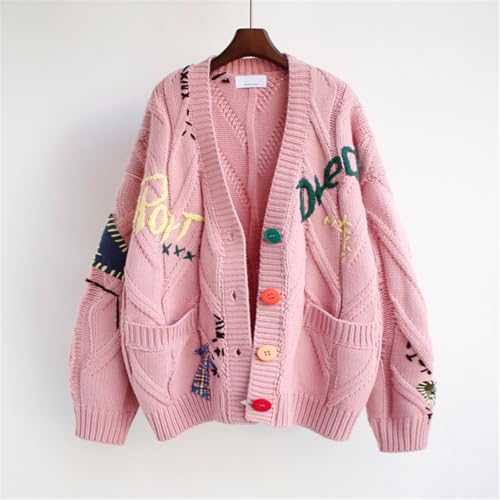 Image of Women's Cable Knit Open Front Cardigan V-Neck Button Down Embroidery Wool Blend Sweater Coat
