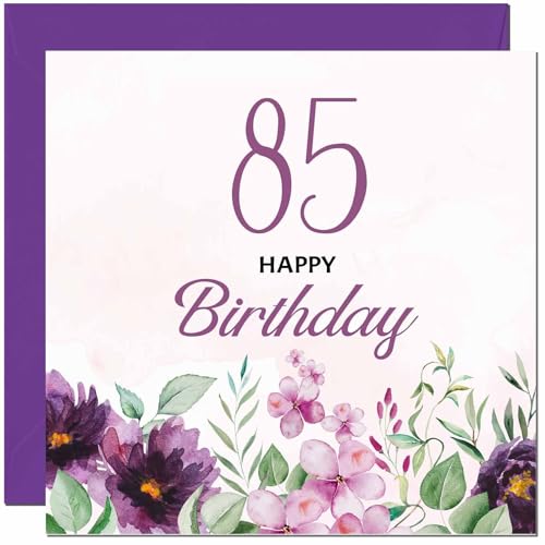 85th Birthday Card for Men women - Purple Floral Birthday Card for 85 Year old Woman Ladies Grandma Nan Mum Aunt Nan Friend Sister Eighty Five Eighty Fifth Nanny