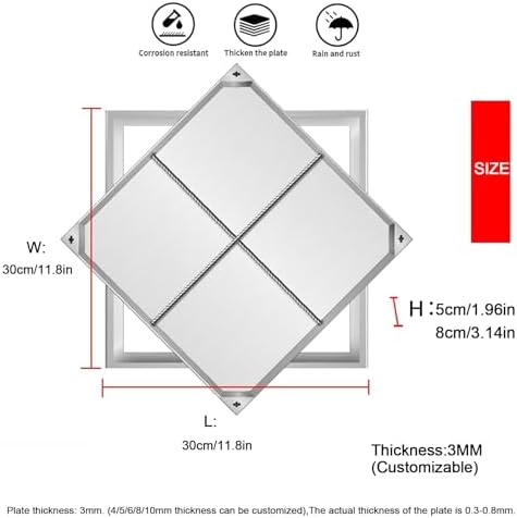 Stainless Steel Invisible Manhole Cover,Heavy Duty Stainless Steel Recessed Manhole Cover, Durable Outdoor Septic Tank Lid, Waterproof Corrosion Resistant,（5cm,30 * 30cm/11.8 * 11.8in）