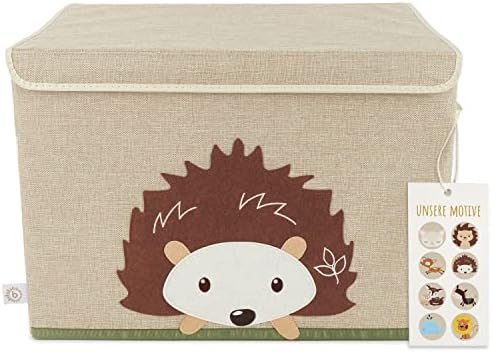 Bieco Storage Box with Lid, Hedgehog Motif, 65 Litres, Foldable, approx. 36 x 36 x 51 cm, Large Toy Boxes, Children's Storage Box, Changing Table Organiser