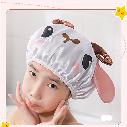 Bath Reusable Shower Caps Designed For Baby, Kids, Children,Long/Thick Hair, Cute, Waterproof, Cartoon Animal, Double Layer Bathing Hat For Boys, Girls, Women(Yellow Fish, Cute Sheep) #TOP5